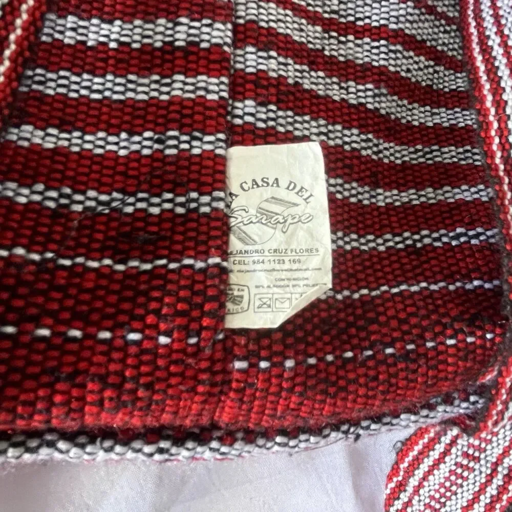 Backpack Cozumel LA CASA DEL SARAPE Red Gray Baja Mexican Knit Drawstring